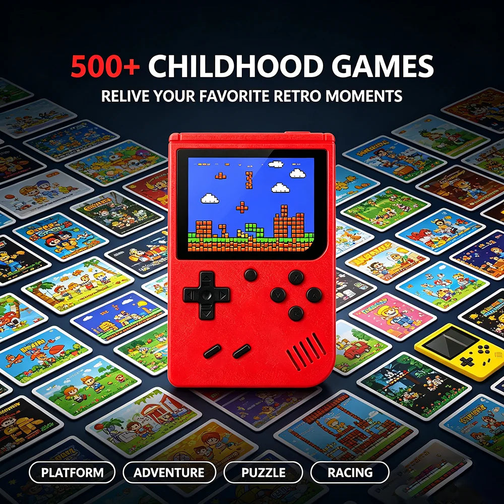 Consola de juegos portátil retro con 500 juegos clásicos integrados, salida de TV, opción para dos jugadores, ocio infantil