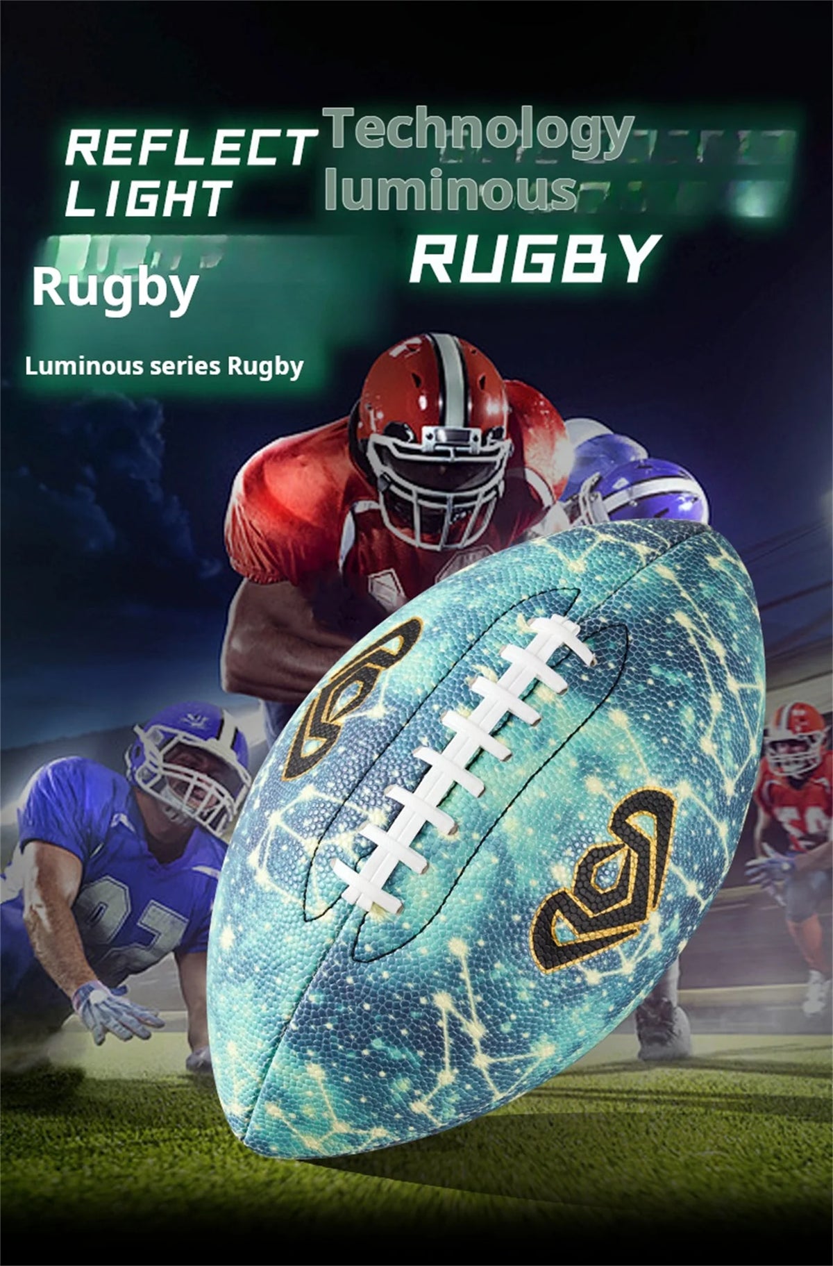 Durable PU Rugby American Football: reflectante y que brilla en la oscuridad, cosido a máquina, tamaños 6/9, pelotas oficiales de competición/entrenamiento