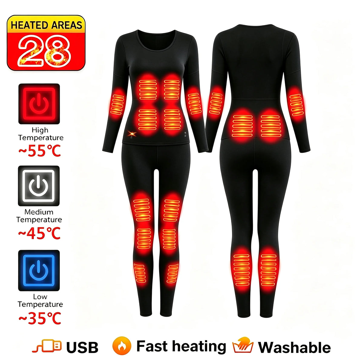 Ropa Interior Térmica Eléctrica con 52 Zonas de Calor, Ropa Térmica de Invierno para Hombre y Mujer, Chaqueta Calefactora, Accesorios de Invierno