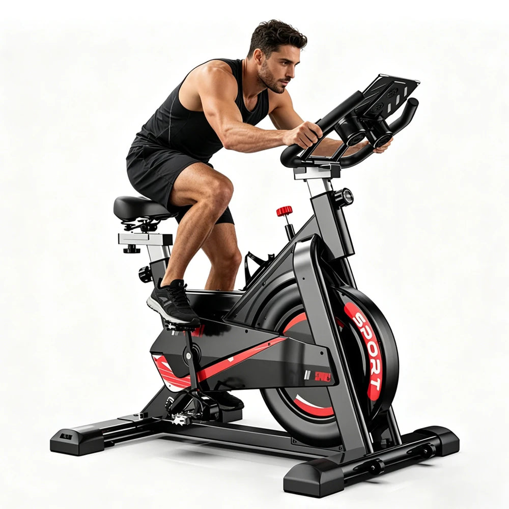 Bicicleta estática, bicicleta de ejercicio para interiores, resistencia ajustable y pantalla LCD, monitorización en tiempo real del ritmo cardíaco y de las calorías. Ideal para entrenamientos de cardio en casa.