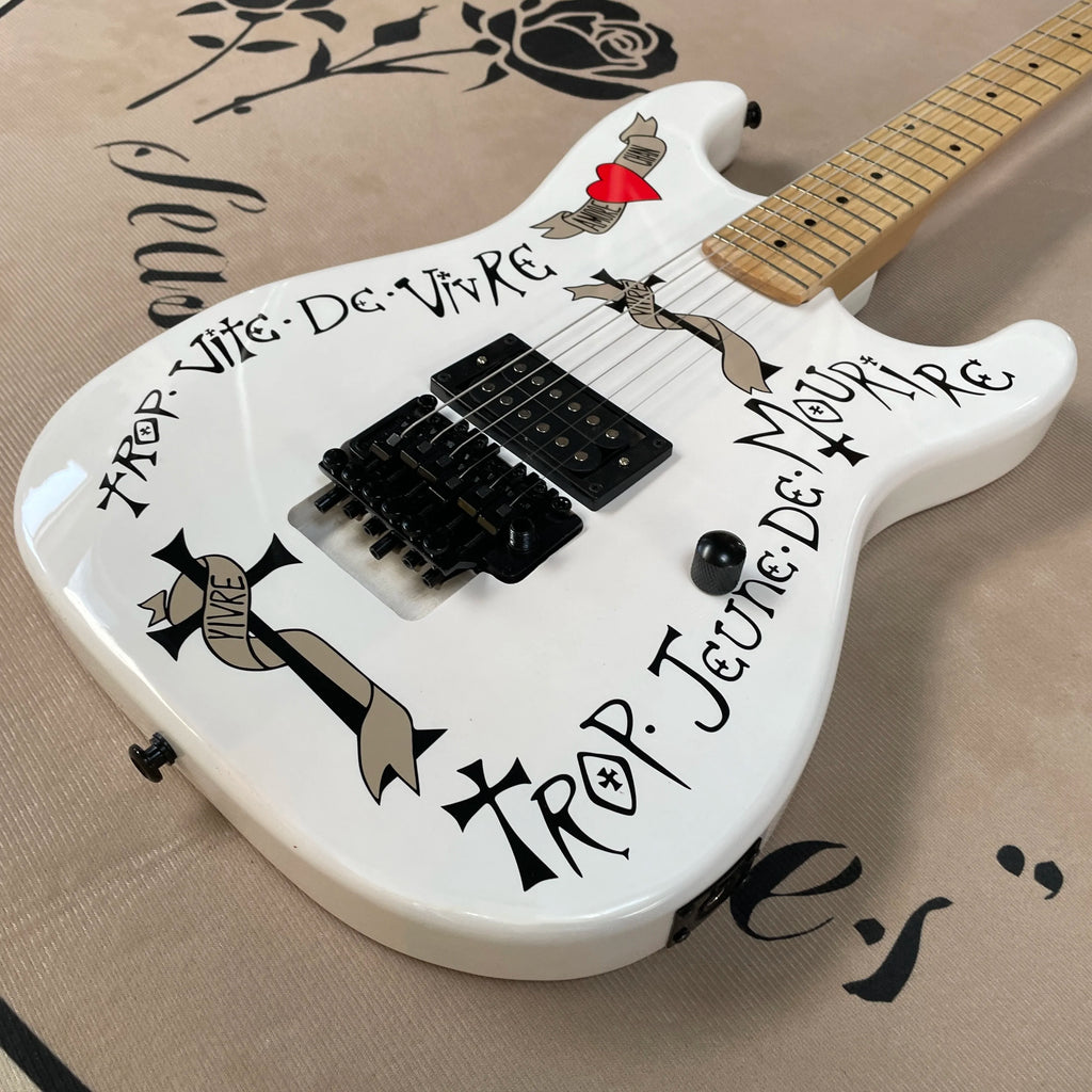 Guitarra eléctrica Floyd blanca de 6 cuerdas con diapasón de arce, guitarras de 22 trastes, hardware negro