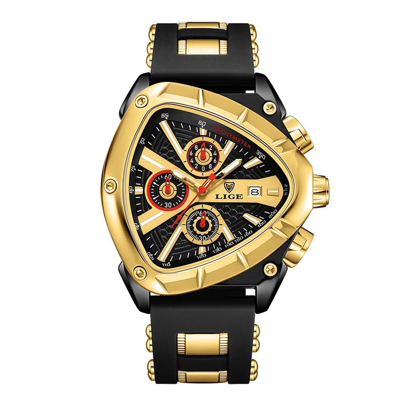 Reloj deportivo LIGE para hombre, esfera triangular, manecillas luminosas, reloj de pulsera de cuarzo, diseño irregular, correa de caucho, estilo militar, resistente al agua.