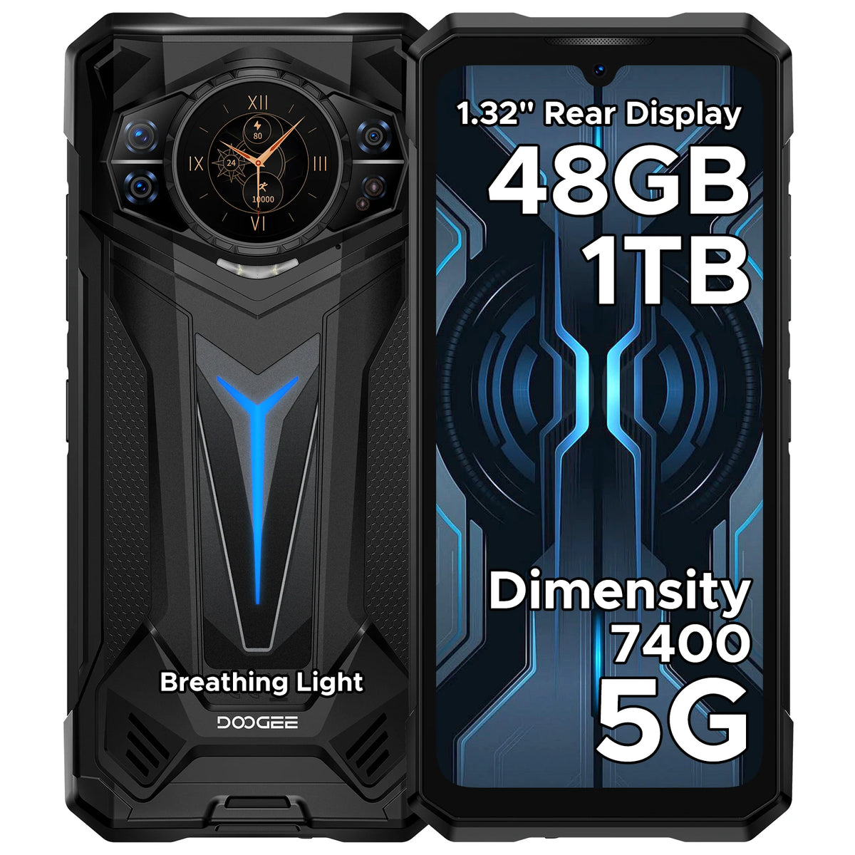 Teléfono móvil ultrarresistente DOOGEE S200 Ultra 5G con IA, pantalla de 6,72", procesador Dimensity 7400, 48 GB de RAM (12+36), 1 TB de ROM, batería de 11000 mAh, Android 15 y NFC