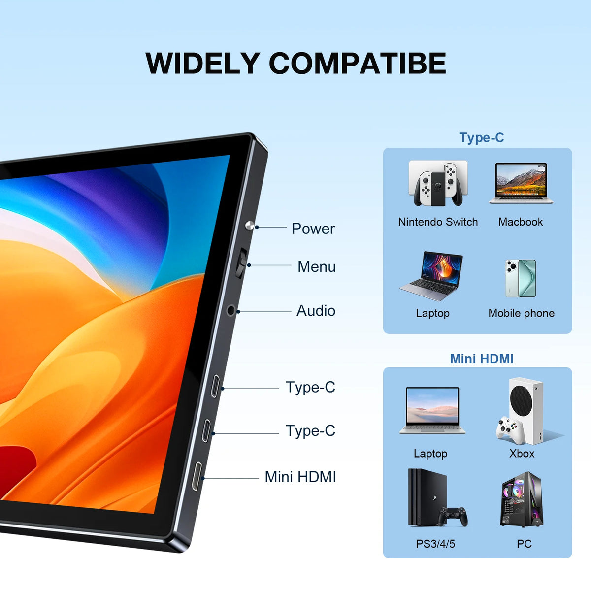 Pantalla Portátil HOWENS de 10.1 Pulgadas, Resolución de 60Hz 1920*1200, Panel TN, 520cd/ ㎡   Monitor Industrial Portátil con Brillo y Tiempo de Respuesta de 3ms