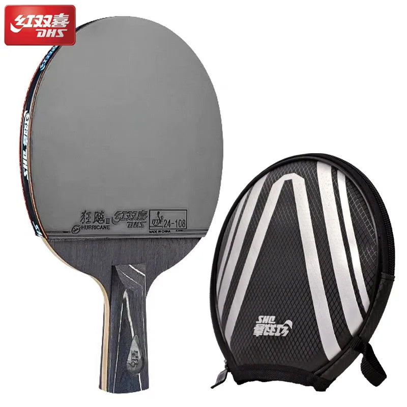 DHS DIAMOND Raqueta de tenis de mesa negra de 7 capas con gomas Hurricane 3 - Bata de paleta de Ping Pong profesional para girar y velocidad