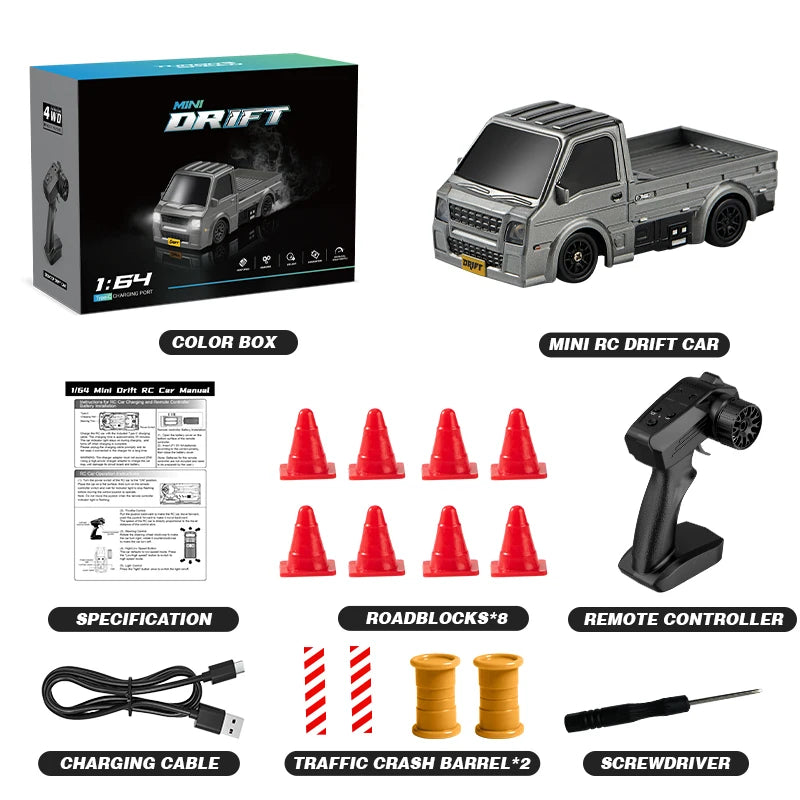 Coche RC 1/64, 2.4G 4WD, coche de carreras a escala mini de alta velocidad para escritorio, tracción en las cuatro ruedas, modelo de carreras GTR a control remoto, juguete para niños