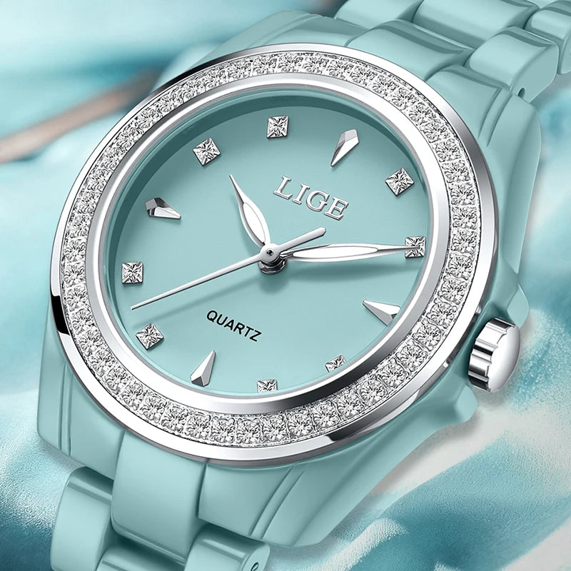 Reloj LIGE para mujer 2026, nuevo reloj de cuarzo elegante de cerámica, reloj de pulsera impermeable y luminoso para mujer, Montre Femme + CAJA