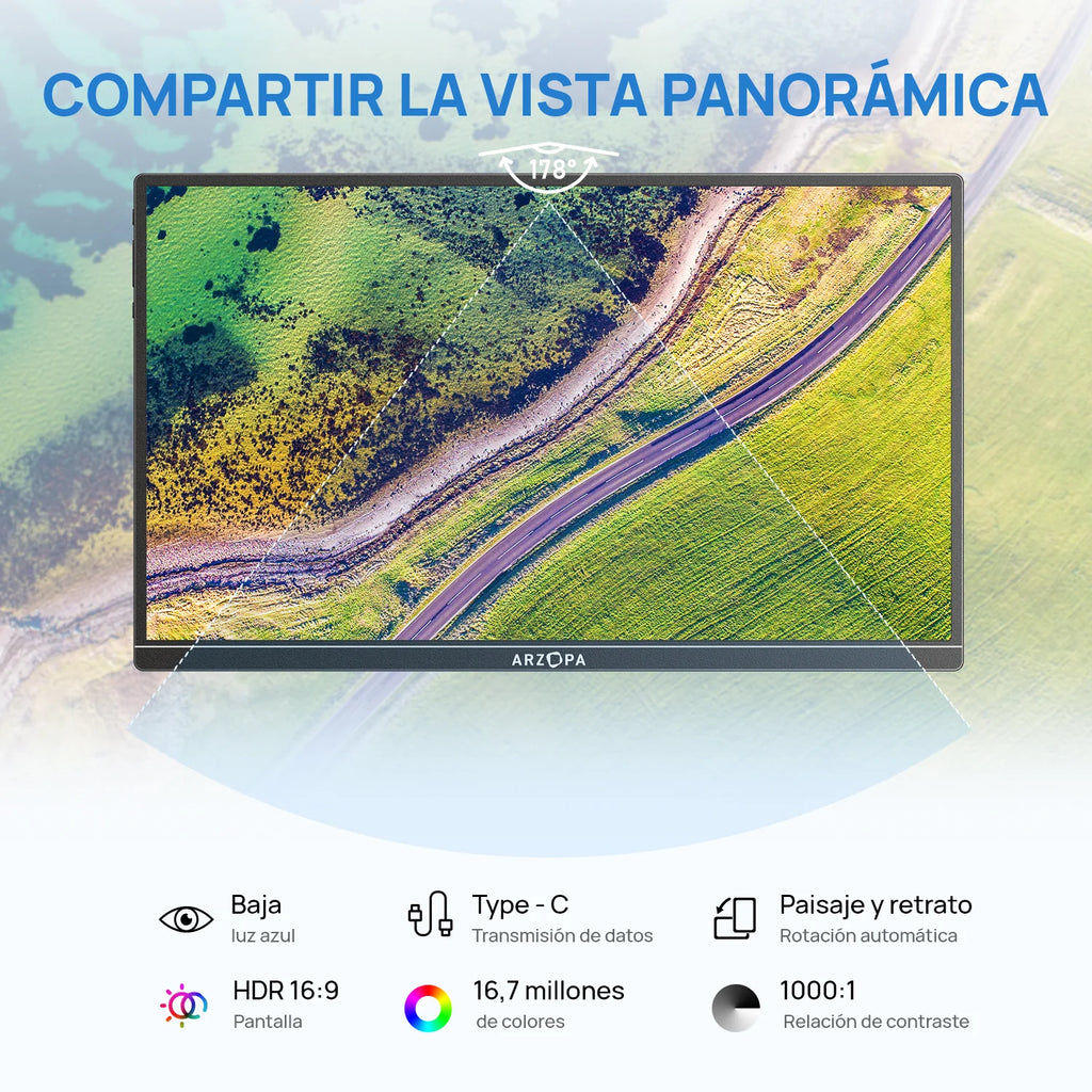 ARZOPA Monitor portátil IPS 1080P FHD de 14 pulgadas con USB C HDMI segunda pantalla externa para Mac/portátil/PC/Switch/PS/Xbox A1S