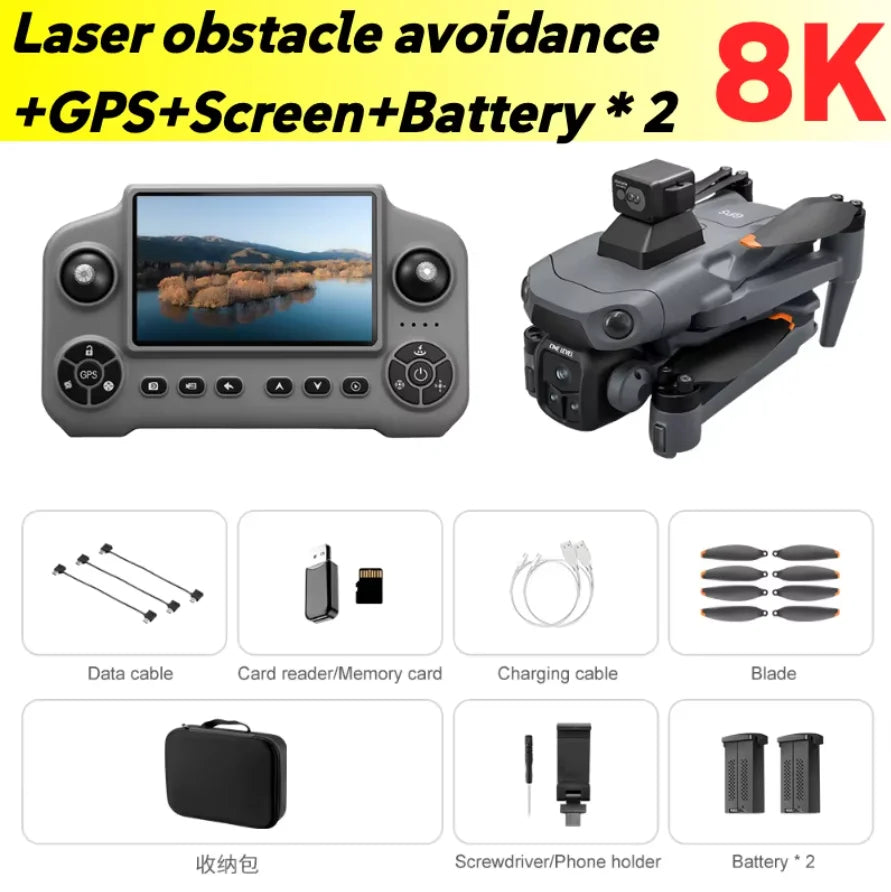 Juego de dron GPS plegable con mando, dron gris/negro y accesorios, batería 2 incluida