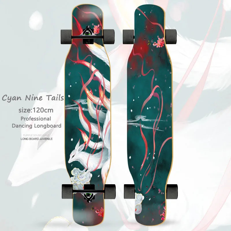 Patineta Completa para Mujer, Longboard de 110/120 cm, Tabla de Madera de Arce de 7 Capas, Ruedas de PU, para Principiantes, Freestyle, Baile Callejero