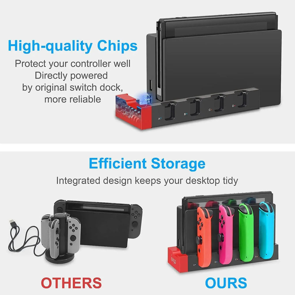 Estación de carga Joycon IPEGA PG-9186 para Switch y OLED: carga hasta 4 mandos, compatible con Switch y modelo OLED