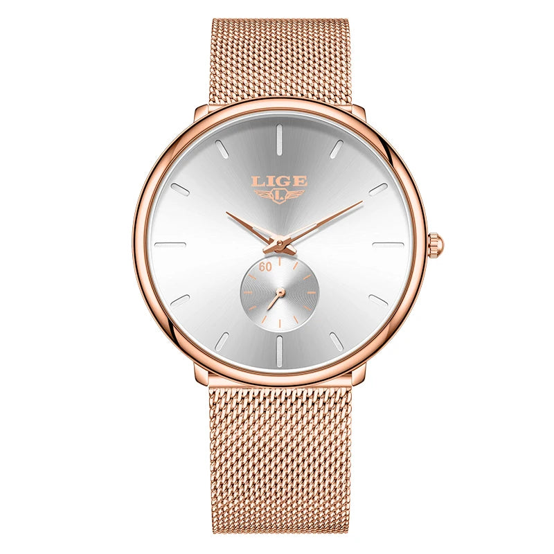 Reloj de cuarzo de lujo para hombre, marca LIGE, diseño moderno, informal, ultrafino, con malla de acero, resistente al agua, deportivo.