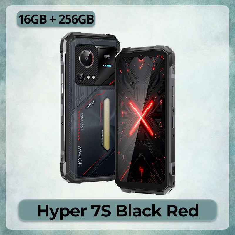 Teléfono resistente HOTWAV Hyper 7S con pantalla de 6.6'' a 120Hz, Android 15 Gemini, batería grande de 10800mAh, carga rápida de 20W, versión global 5G, smartphone de 4GB + 256GB, luz RGB dinámica y superlinterna para camping