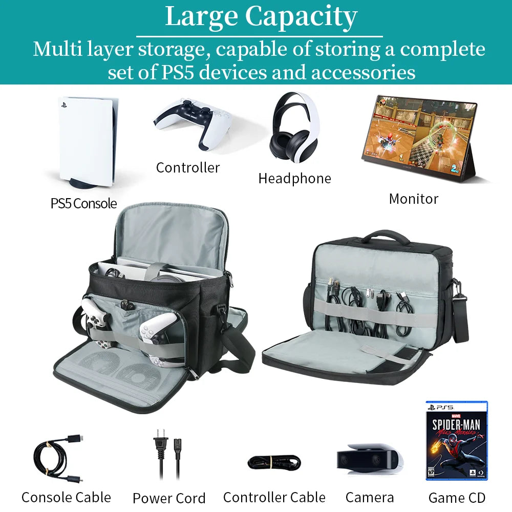 Estuche de transporte de viaje para PS5 Slim/Pro, bolso de hombro protector portátil para accesorios de PS5 edición disco/digital