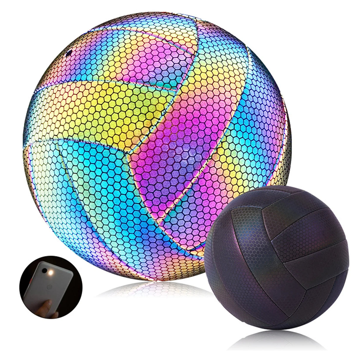 Balón de Voleibol Holográfico Reflectante Fluorescente, Tamaño y Peso Oficiales N.° 5, Cosido a Máquina, Tacto Suave, para Playa