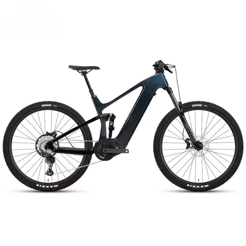 Bicicleta de montaña eléctrica todoterreno de alta potencia, 48V 500W, motor central de 12 velocidades, batería de litio integrada de 15AH 720Wh, cuadro de fibra de carbono