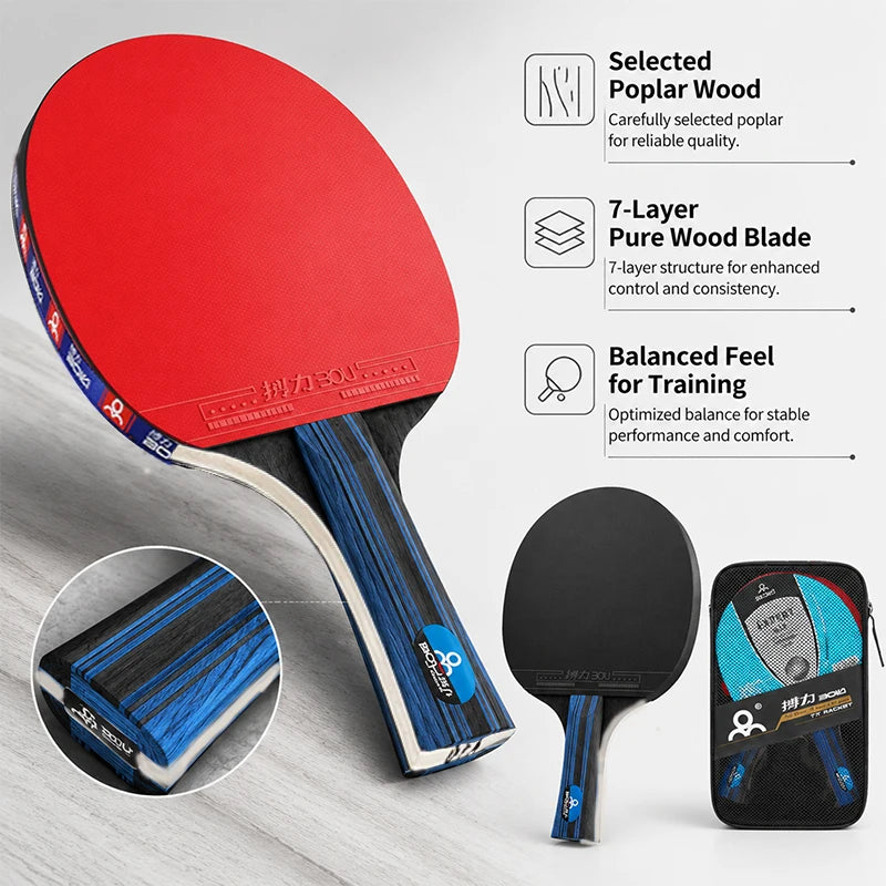 Raquetas de tenis de mesa de 5 estrellas, juegos profesionales de alto rendimiento con bolsa de transporte, entrenamiento, madera maciza pura, alta elasticidad