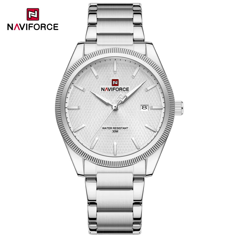 Reloj de cuarzo deportivo de lujo NAVIFORCE con calendario luminoso, reloj de pulsera para hombre de acero inoxidable resistente al agua 3ATM