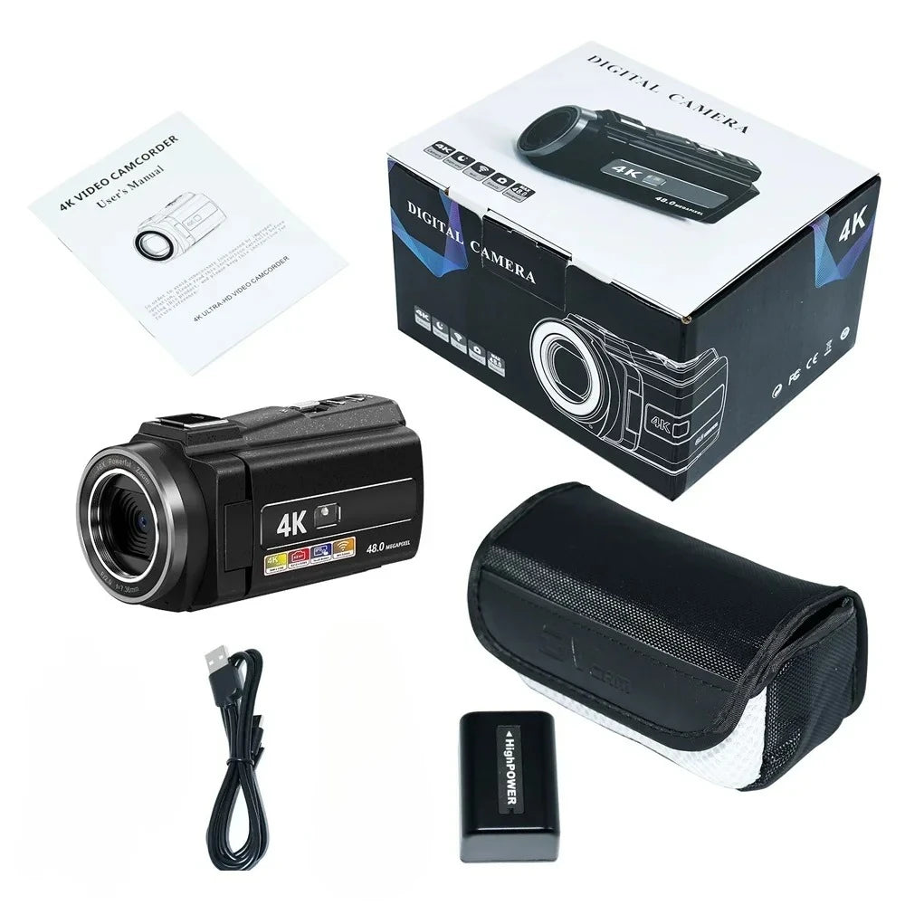 Videocámara Digital WIFI 4K Full HD, grabadora DV16X de 16MP, batería de alta capacidad de 2000mAh, pantalla de rotación de 270 grados, Zoom de disparo nocturno