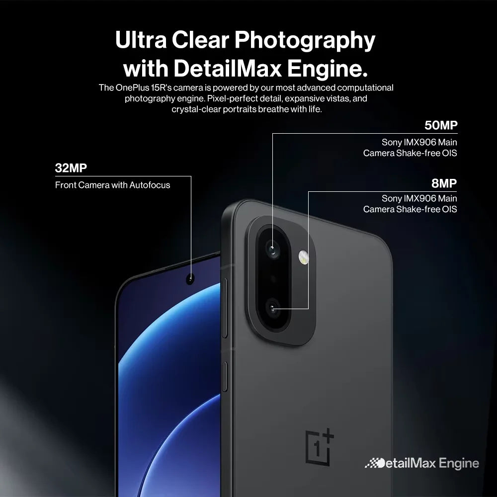 Smartphone OnePlus 15R Versión Global 5G, 12GB+256GB, 12GB+512GB, Snapdragon 8 Gen 5, 7400mAh, Pantalla de 165Hz, IP69, Negro