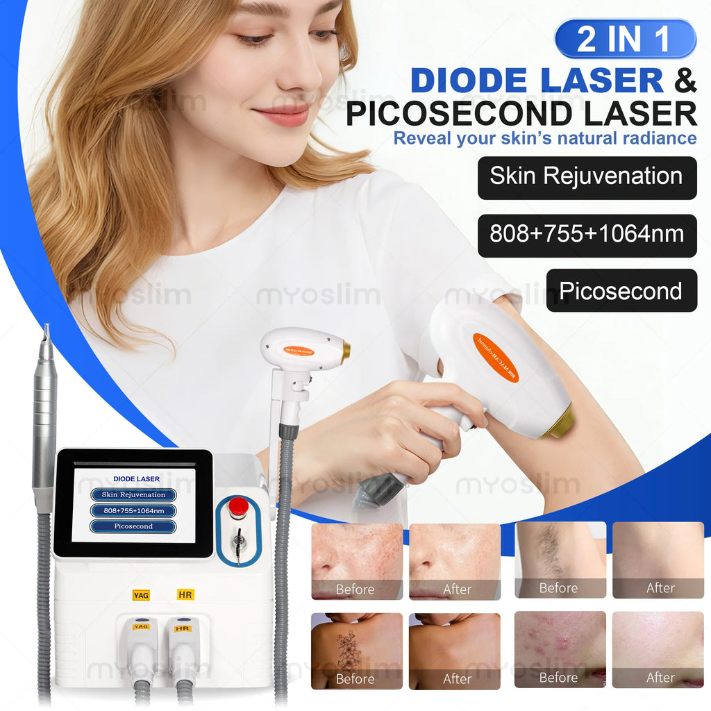 Máquina Profesional de Depilación Láser de Diodo 2 en 1, Dispositivo de Eliminación de Tatuajes con Picosegundos ND YAG, 3 Ondas 755 808 1064NM