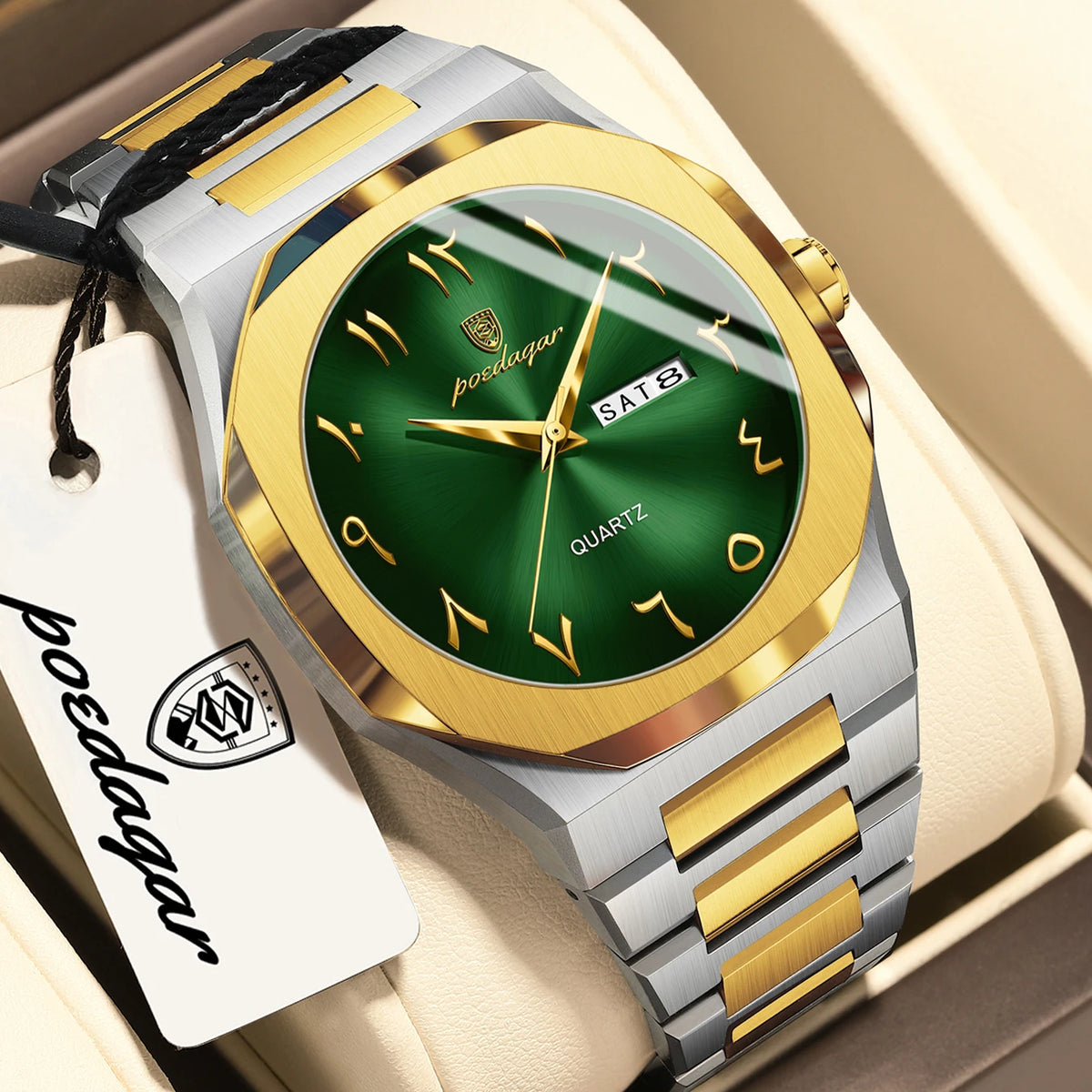 Reloj para hombre POEDAGAR original de cuarzo, resistente al agua, con fecha y día, estilo elegante, empresarial, de acero inoxidable