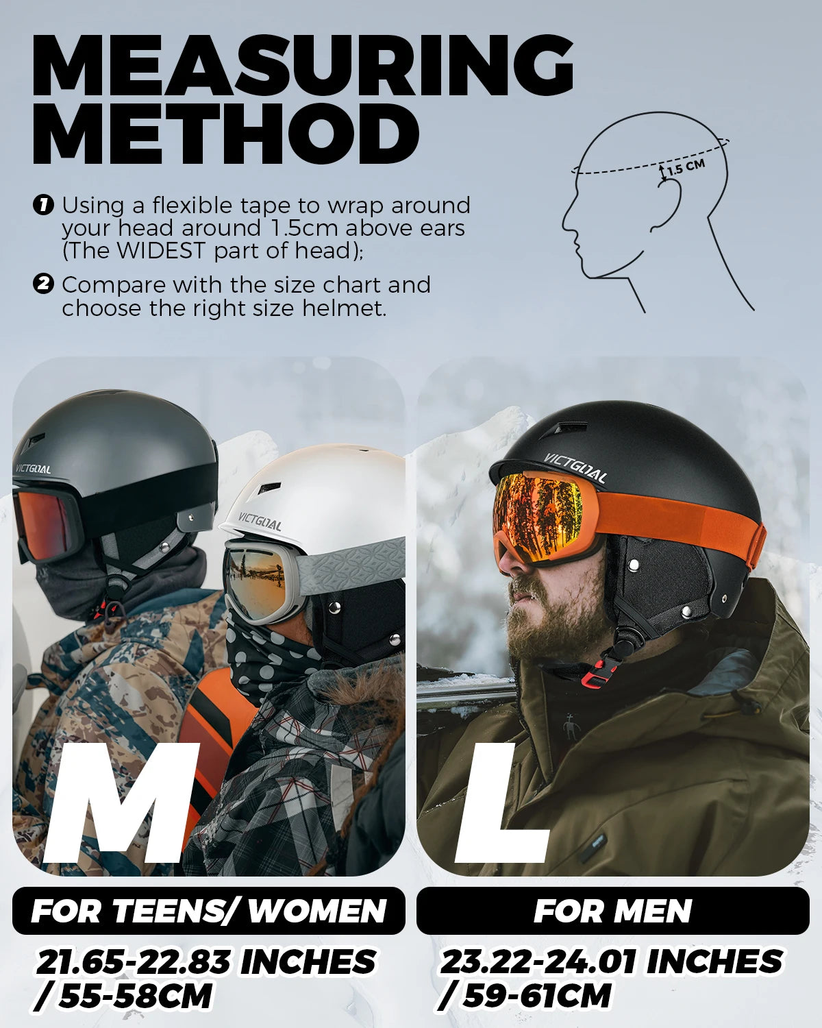 VICTGOAL Cascos de Esquí de Invierno con Forro Térmico, Cascos de Seguridad Resistentes al Frío para Hombres y Mujeres, Protección para Snowboard, Skateboard, Esquí y Deportes