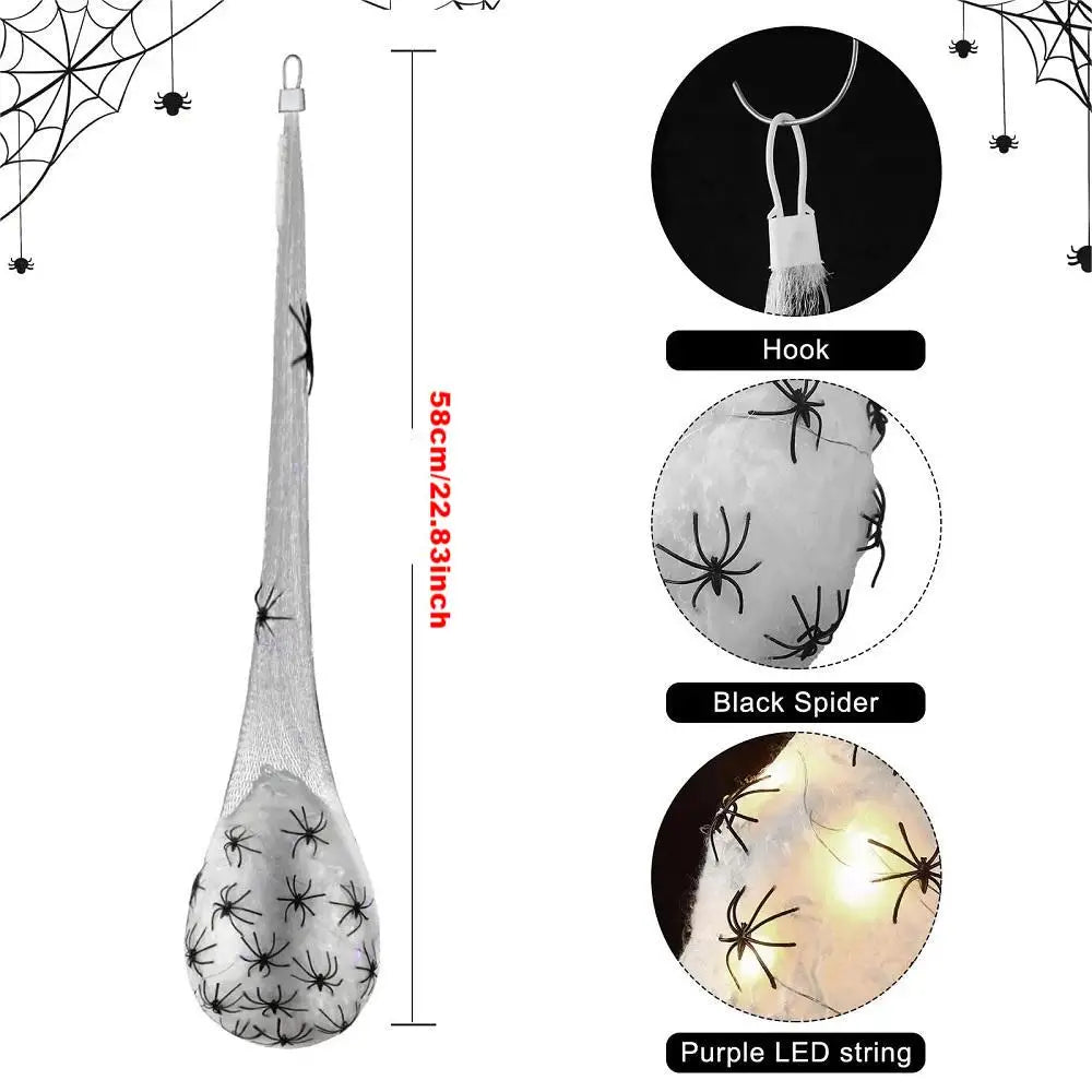 Decoración de Halloween, sacos de huevos de araña iluminados, decoración al aire libre, huevo de telaraña brillante, regalo iluminado para interiores para fiesta