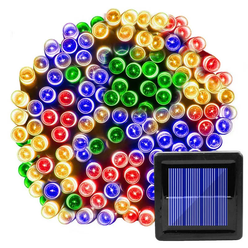 Guirnalda de luces LED de Navidad de 7m/12m/22m, luces de cadena solares para exteriores, 8 modos, decoración de jardín y bodas, resistente al agua