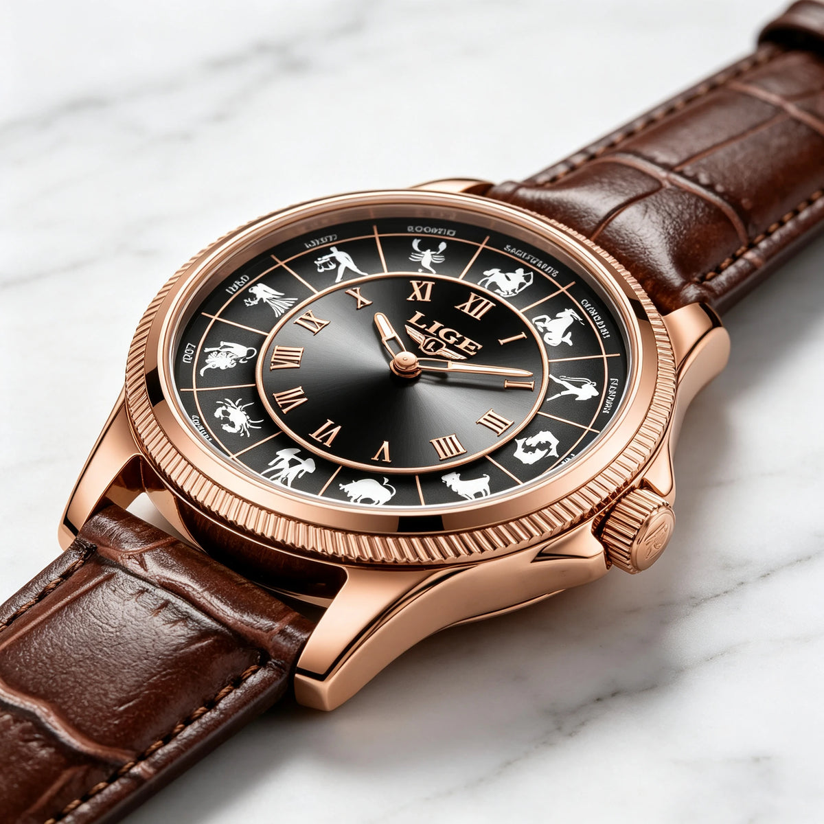 LIGE Reloj de cuarzo de lujo para hombre, nuevo diseño de moda, constelación, resistente al agua 30M, luminoso, regalo creativo para hombre