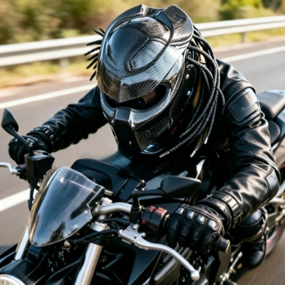 Casco de Motocicleta Integral Racing Predator Warrior, Certificado, Retro, Genial, Cobertura Total, para Carreras, Cosplay, Casco Ghost Braid, DOT