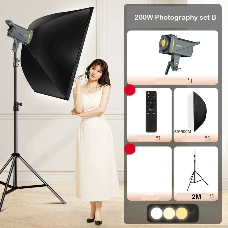 Luz de vídeo con montaje en V de 200W con Control inalámbrico CRI 95+ 2700K-6500K 220V lámpara solar lámpara Bowens COB fotografía interior y exterior