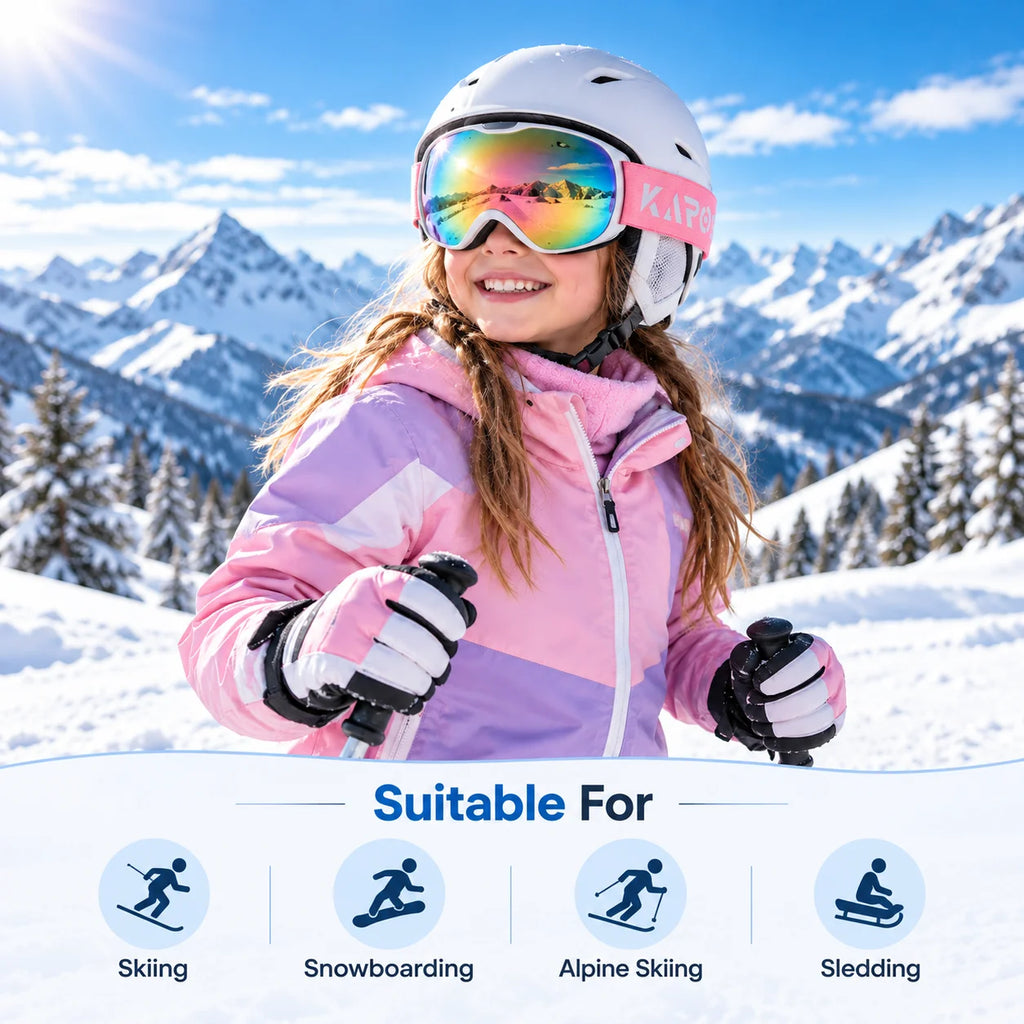 Gafas de esquí para niños, con lentes de doble capa antivaho y protección UV400, ideales para deportes de invierno, snowboard, motos de nieve y esquí.