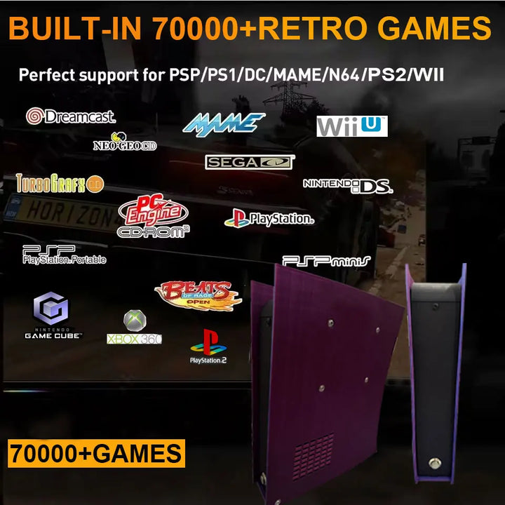 Consola de videojuegos retro G11, disco duro de 500 GB, con más de 70 000 juegos, salida de alta definición 4K, más de 60 emuladores, compatible con Xbox y Wii, y con mando inalámbrico.