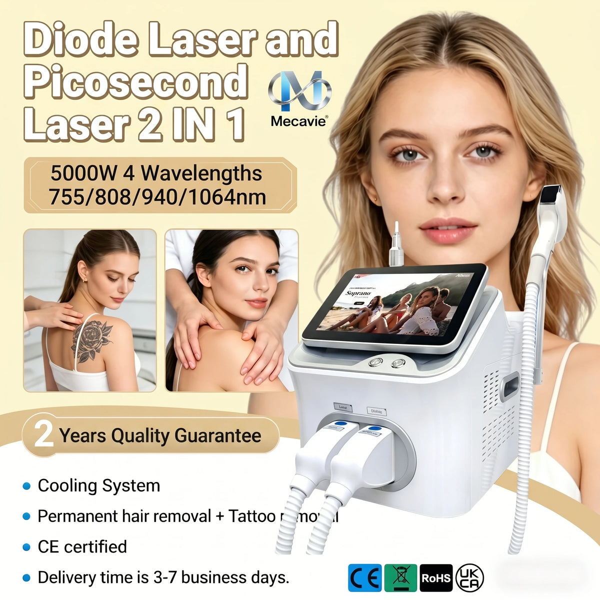 Máquina de Depilación Láser de Diodo 2 en 1, Máquina Profesional de Eliminación de Tatuajes con Picosegundos, 755nm 808nm 940nm 1064nm