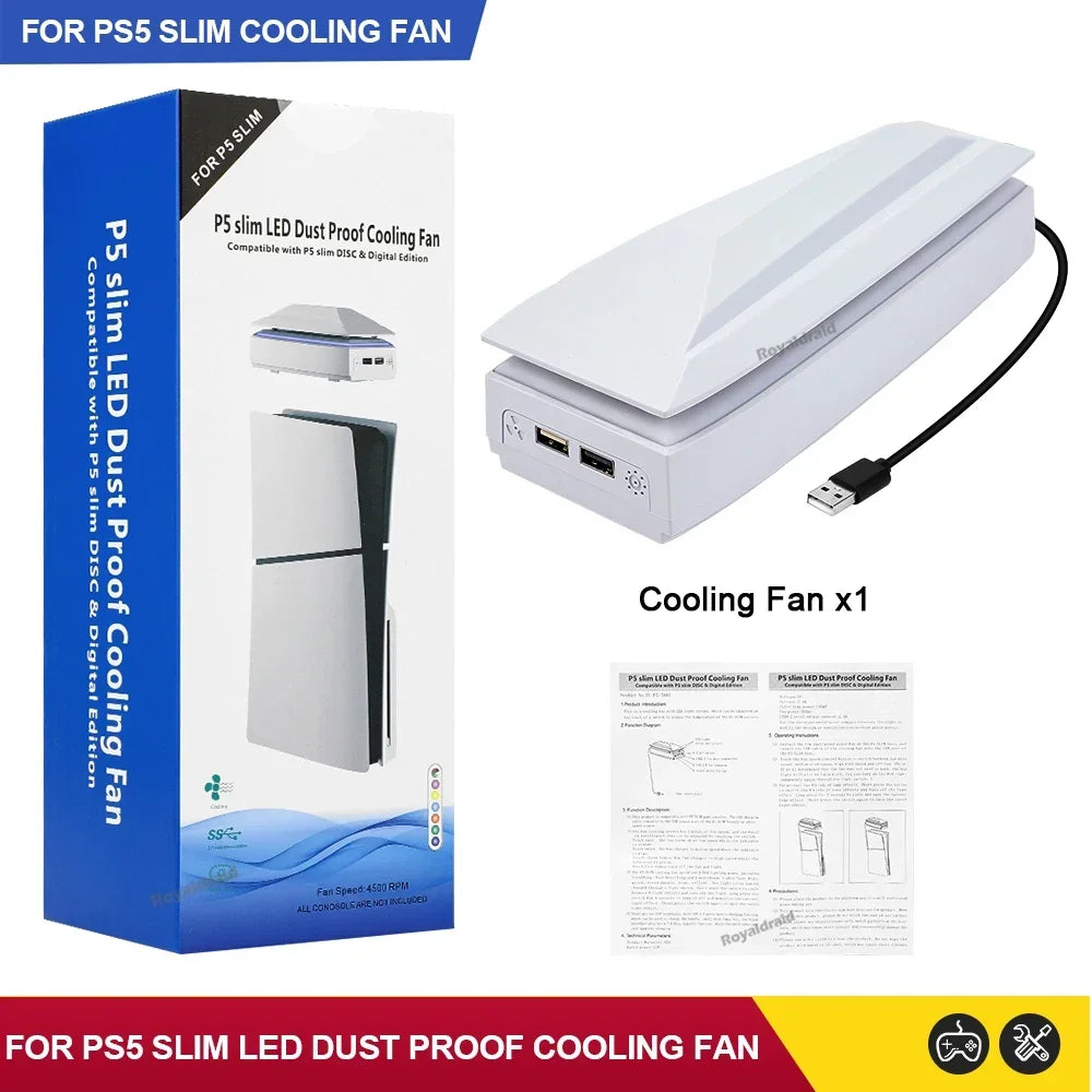 Top Cooling Fan For PS5 Slim With RGB LED Light Game Host Radiator Top Dust-proof Heat Dissipation Fan for PS5 Slim Console
