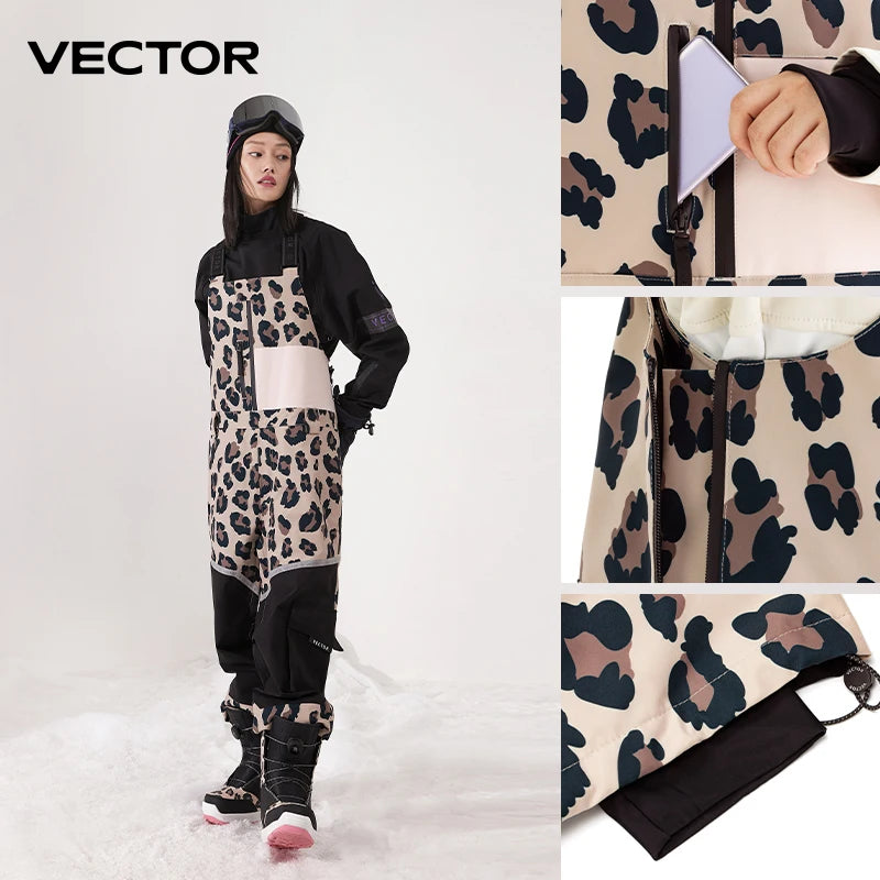 VECTOR-pantalones de esquí gruesos para hombre y mujer, monos rectos, mono, babero de esquí, impermeable, cálido, a prueba de viento, deportes al aire libre, Snowboard