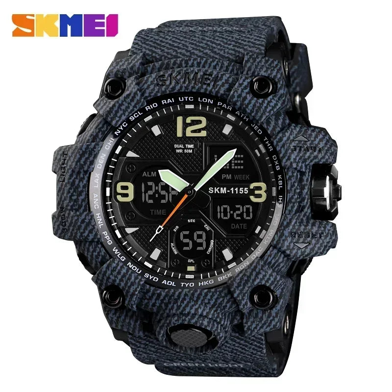 Reloj deportivo militar digital para hombre SKMEI 1155B, reloj deportivo con pantalla dual resistente al agua 5Bar, reloj de pulsera masculino