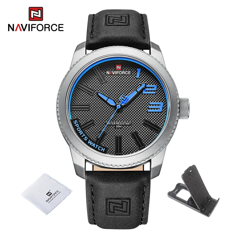 Reloj deportivo NAVIFORCE para hombre, estilo militar, resistente al agua 30 m, correa de piel, reloj de pulsera para caballero, informal y de lujo, Reloj Hombre