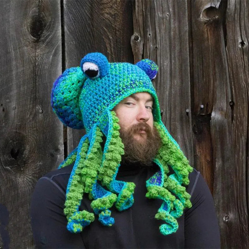 Gorro de Pulpo para Fiesta de Halloween, Divertido, con Ocho Brazos, Cálido, Tejido a Crochet
