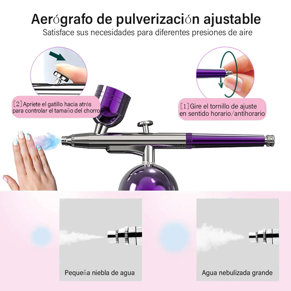 Aerógrafo para uñas con compresor, aerógrafo portátil para decoración de uñas, pintura, pasteles y manualidades. Kit de aerógrafo y compresor portátil para decoración de uñas.