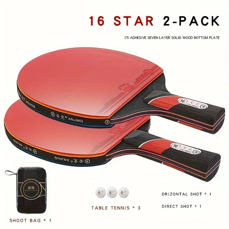 Raqueta de Tenis de Mesa Oficial de 16 Estrellas, Paleta Individual Profesional, Estilos Penhold y Shakehand, Fibra de Carbono Genuina para Competición
