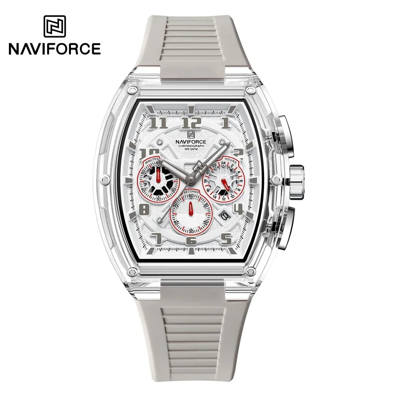 Reloj de cuarzo a la moda NAVIFORCE para hombre, cronógrafo, resistente al agua 50M, luminoso, correa de silicona, reloj deportivo para estudiante, uso diario