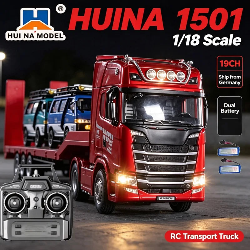 Huina 1501 770S, Camión Tractor a Control Remoto de 19 Canales, Vehículo de Ingeniería a Escala 1/18 con Luces y Sonido, Juguetes, Regalos de Navidad