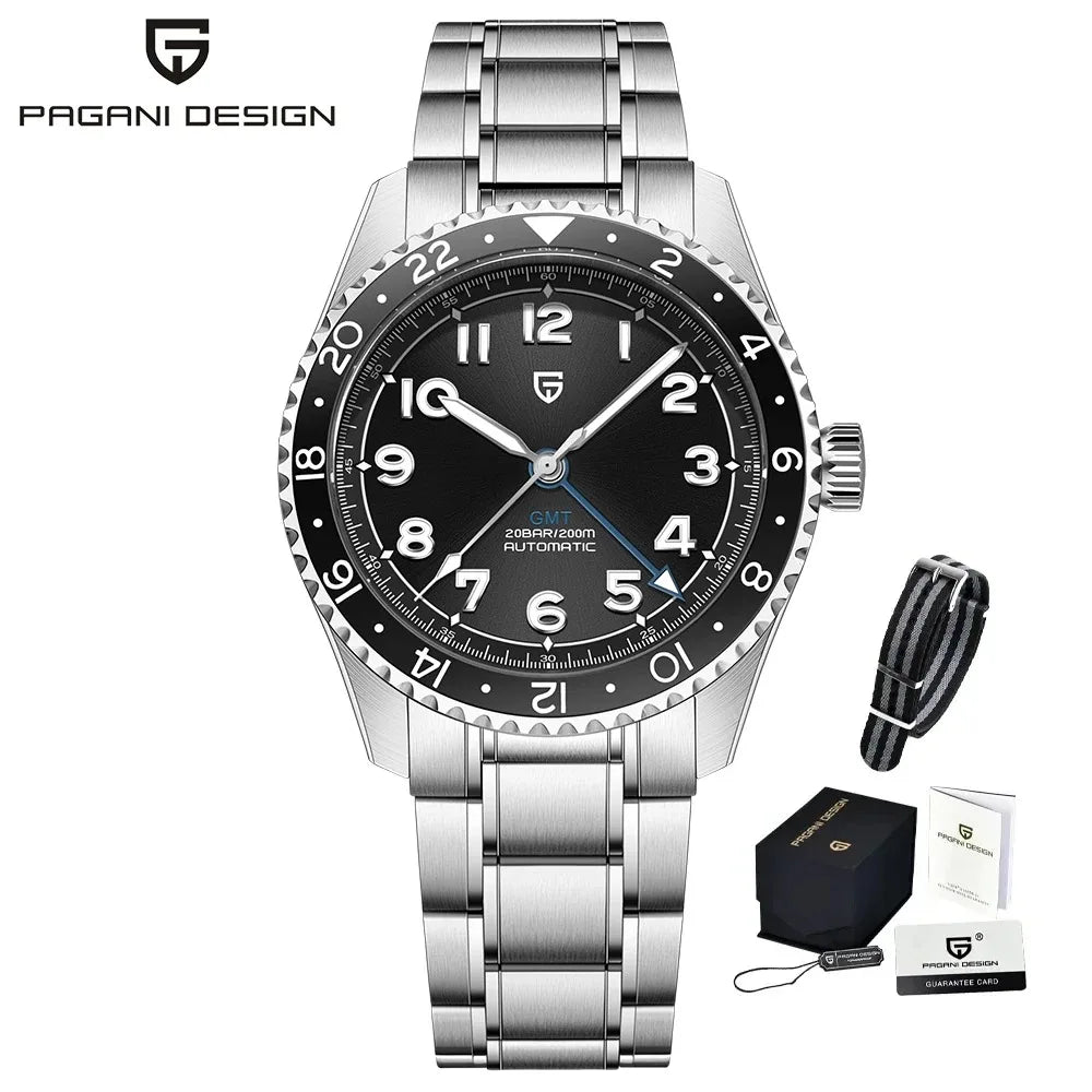 PAGANI DESIGN PD1784 GMT Automatic Mechanical Watch DG5833 Stainless Steel Sapphire Glass Waterproof Watches reloj hombre