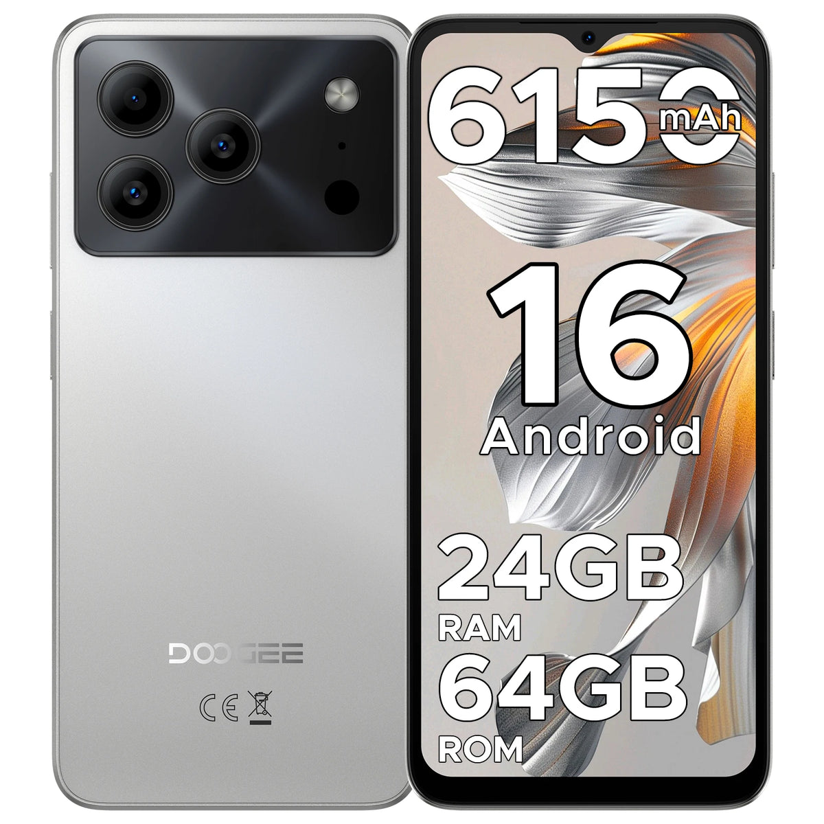 DOOGEE Note 56 VIP Edition Smartphone con el último Android 16, pantalla de 6.56", batería de 6150mAh, 24GB de RAM (3+21) y 64GB de ROM, teléfono móvil.