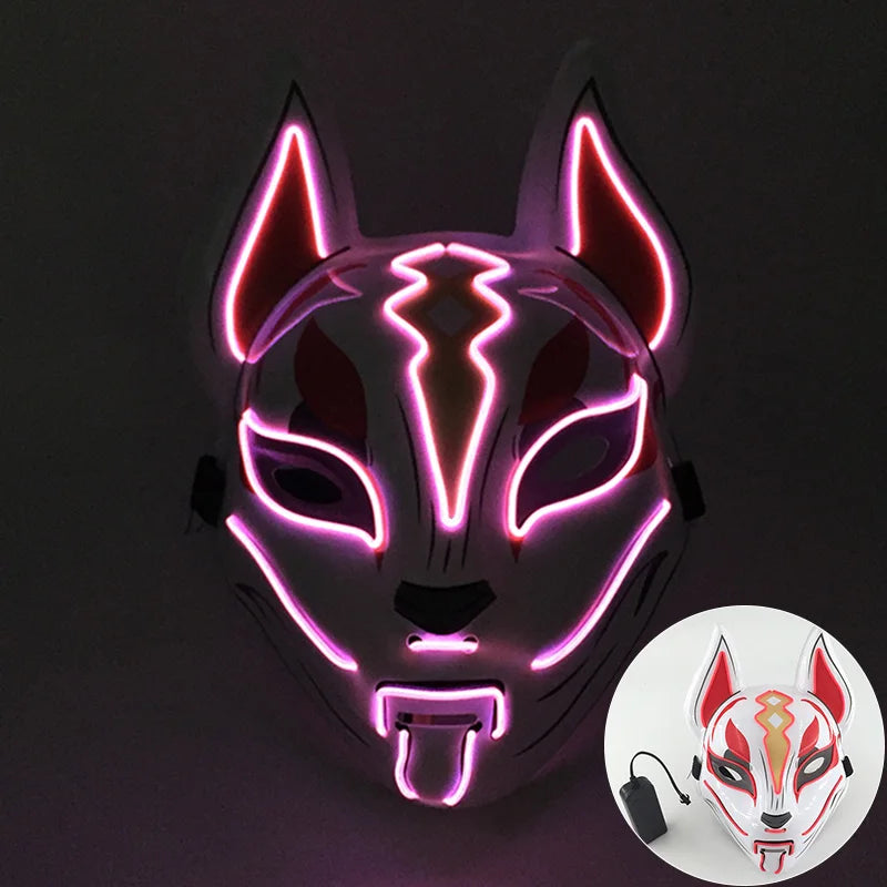Máscara de Zorro Luminosa de Neón para Hombres, Máscaras de Disfraz Luminosas para Halloween, Brilla en la Oscuridad, Disfraz de Cosplay, Decoración para Fiestas de Disfraces