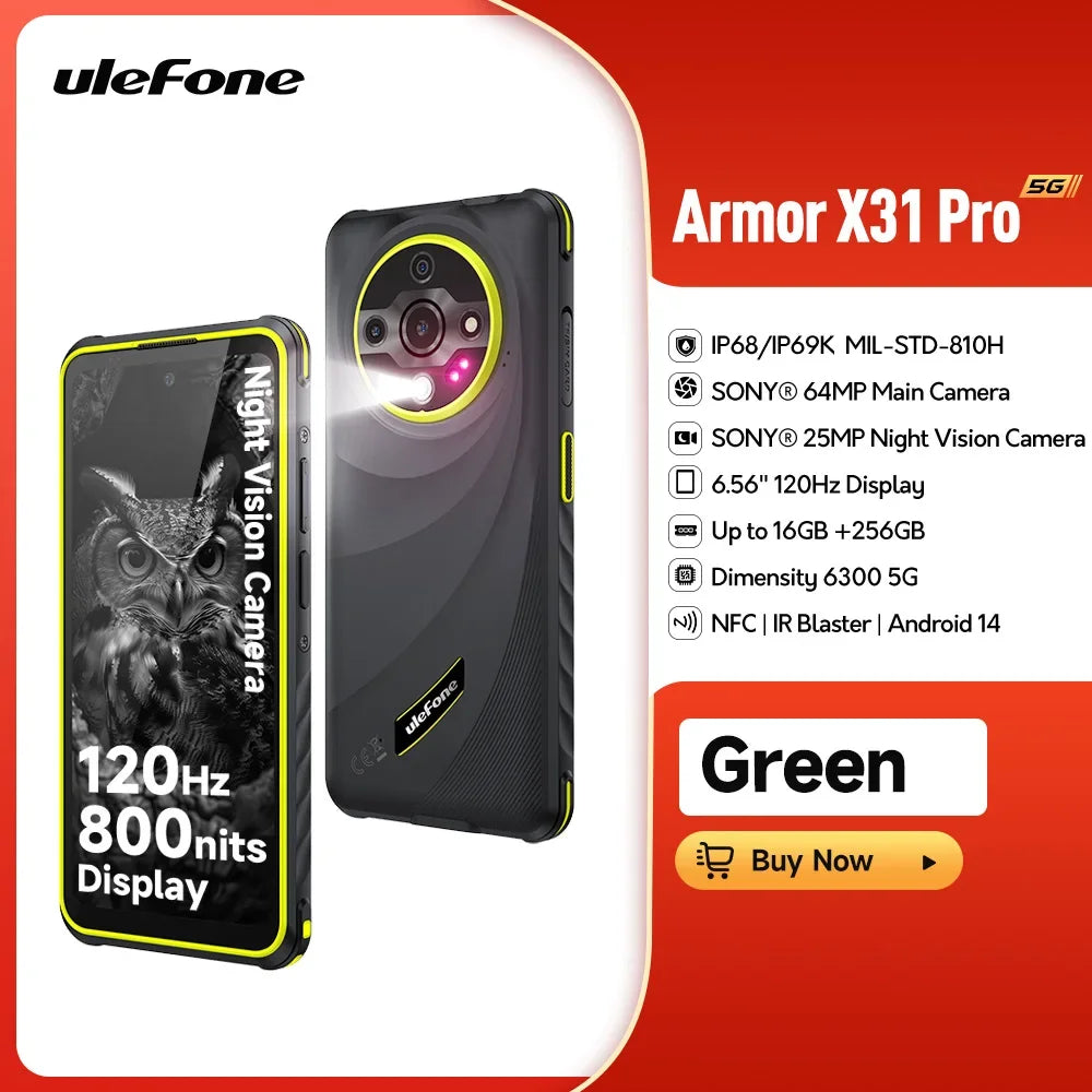 Teléfono resistente Ulefone Armor X31 Pro 6,56'' Hasta 16GB+256GB 6050mAh NFC Smartphone Android 14