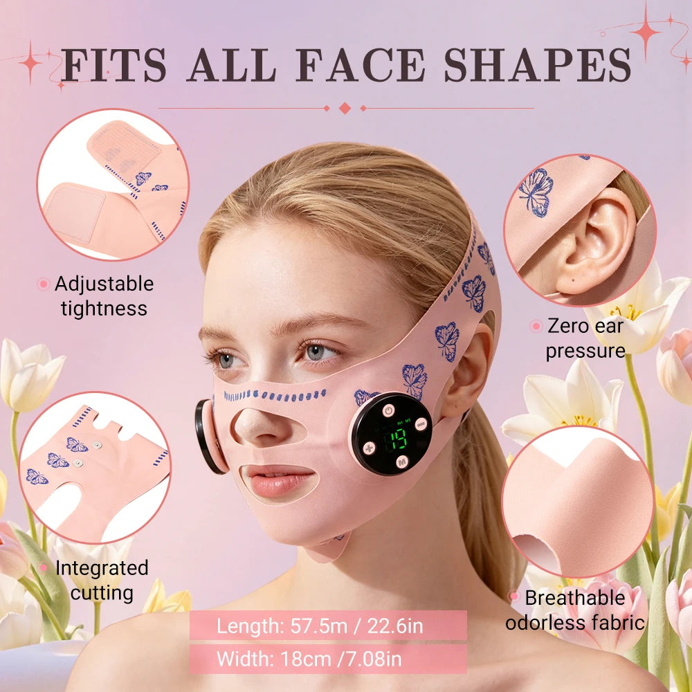 Máquina EMS para Adelgazar el Rostro en Forma de V, Reductor de Papada, Masajeador Facial Eléctrico con 5 Modos y 19 Niveles de Intensidad