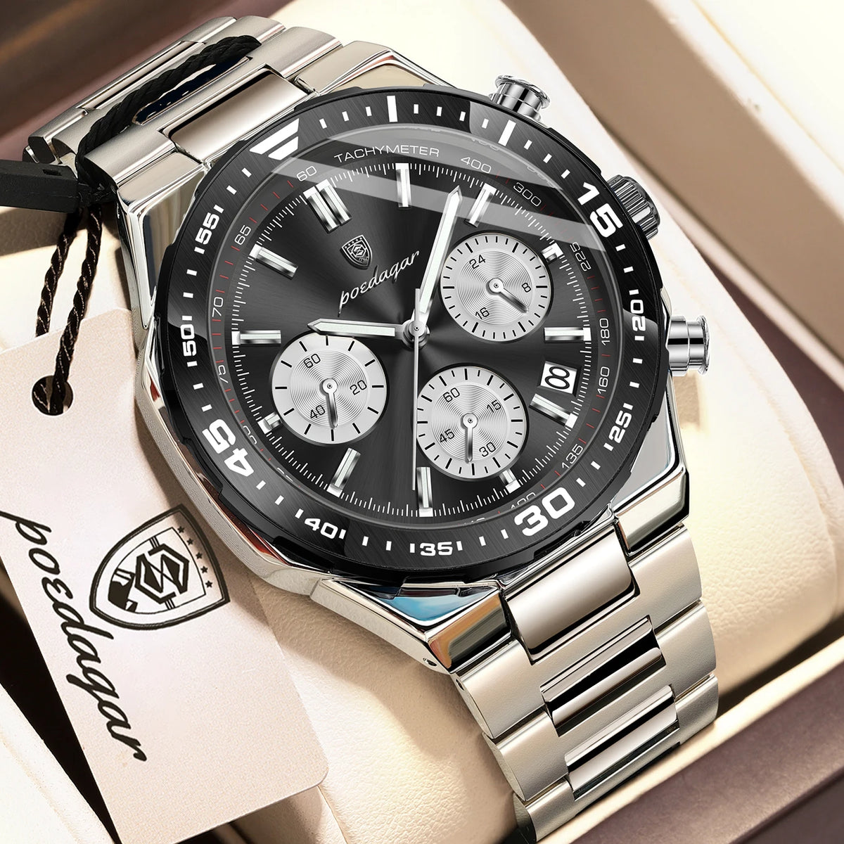 Reloj de cuarzo para hombre POEDAGAR, elegante, casual, luminoso, resistente al agua, de acero inoxidable, con cronógrafo y fecha